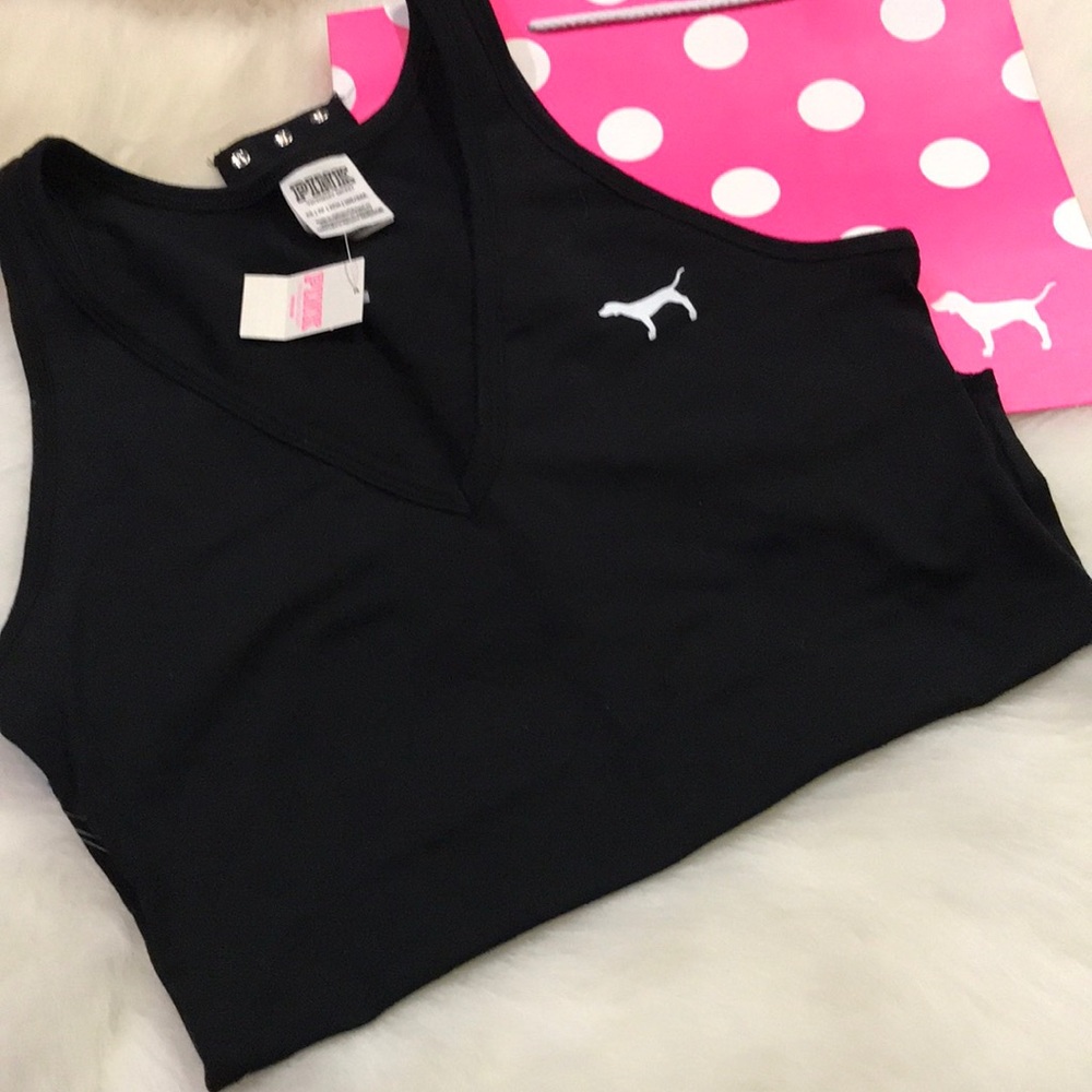 NWT Pink by VS black dog logo bodysuit sz Xsm - Picture 1 of 5
